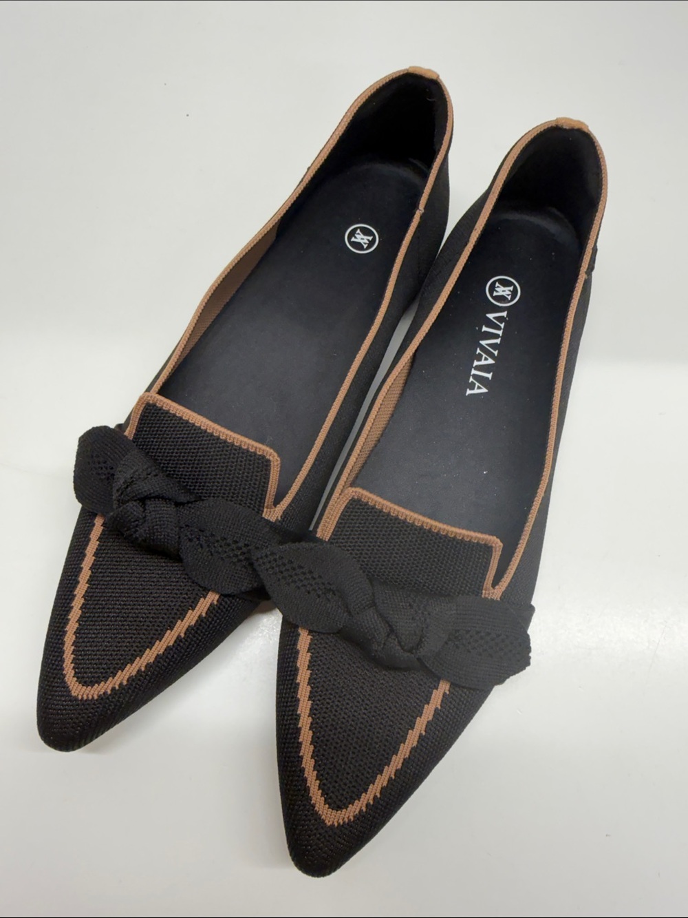 Vivaia Michelle 2.0 Loafers Slip On Flats Shoes Pointed Toe Bow Black Brown 10.5